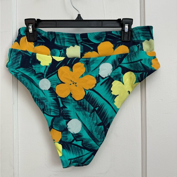 Aerie High Cut Ribbed Tropical Swimsuit Bikini Bottoms Size XXL - Picture 5 of 5